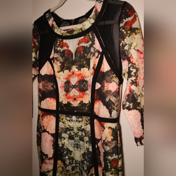 New ASOS mesh quarter sleeves bodycon dress black pink floral - Picture 5 of 9